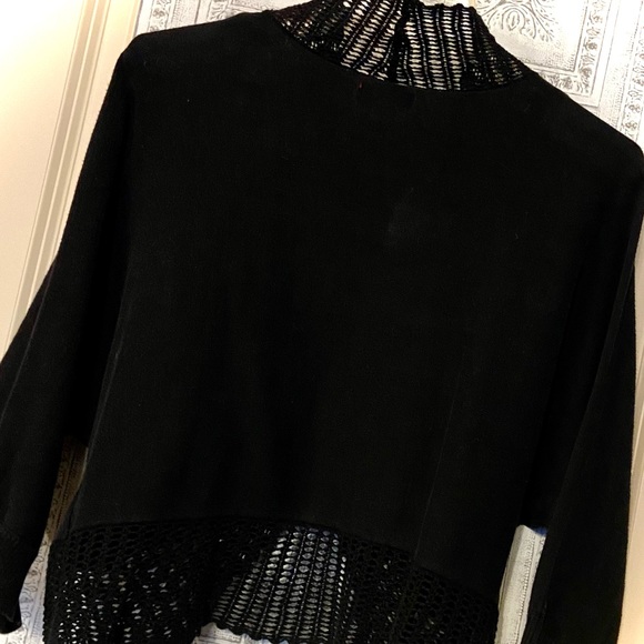 Elle Sz-M Black Cardigan/Shrug- Open Knit Stitching Around Edge/Hem, 3/4 Sleeves - Picture 9 of 16